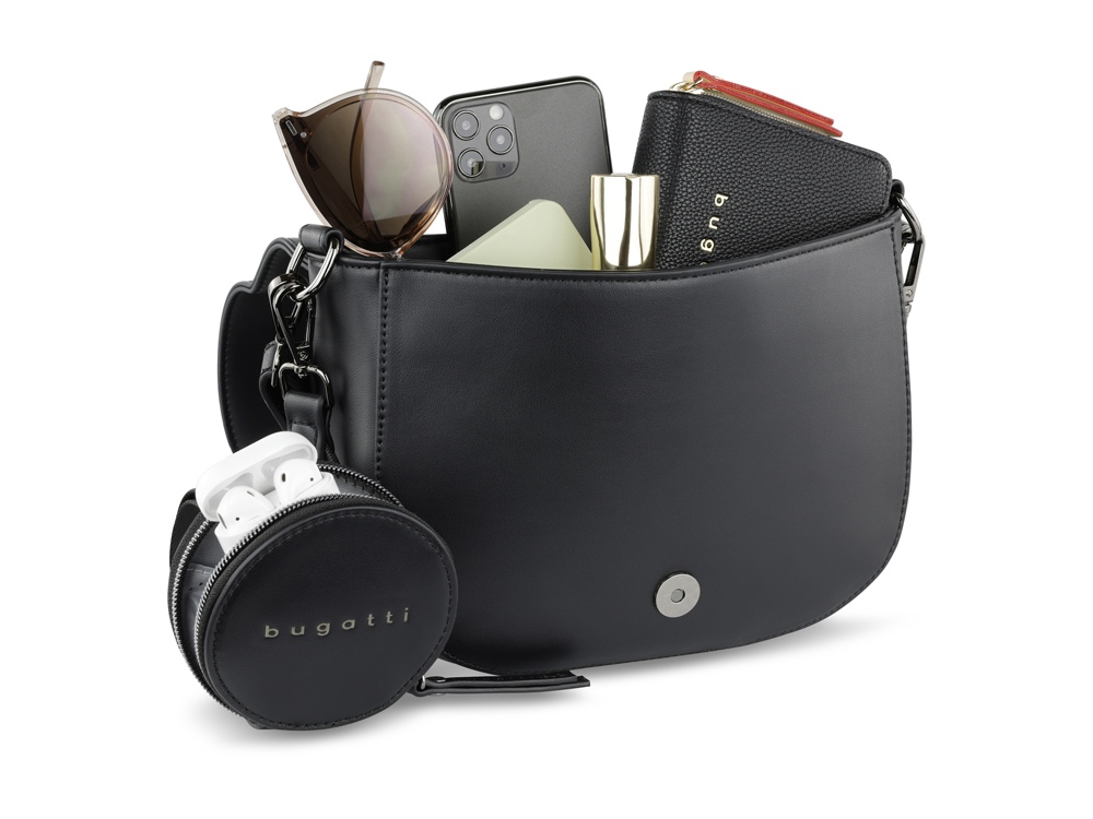 Сумка наплечная женская BUGATTI Almata, с кошельком, чёрная, полиуретан, 27х6х18,5 см-8