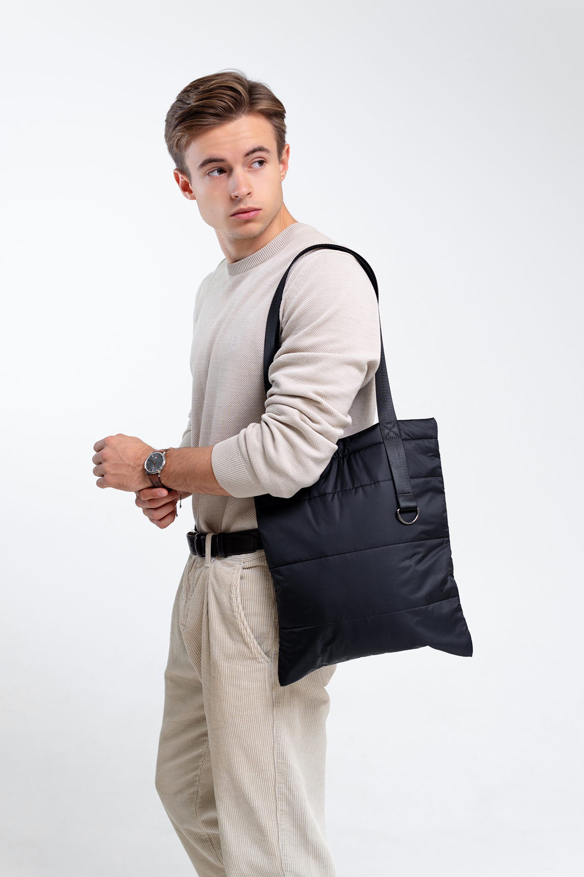 Шоппер Superbag Bubble, стёганый, с магнитной кнопкой (черный)-6