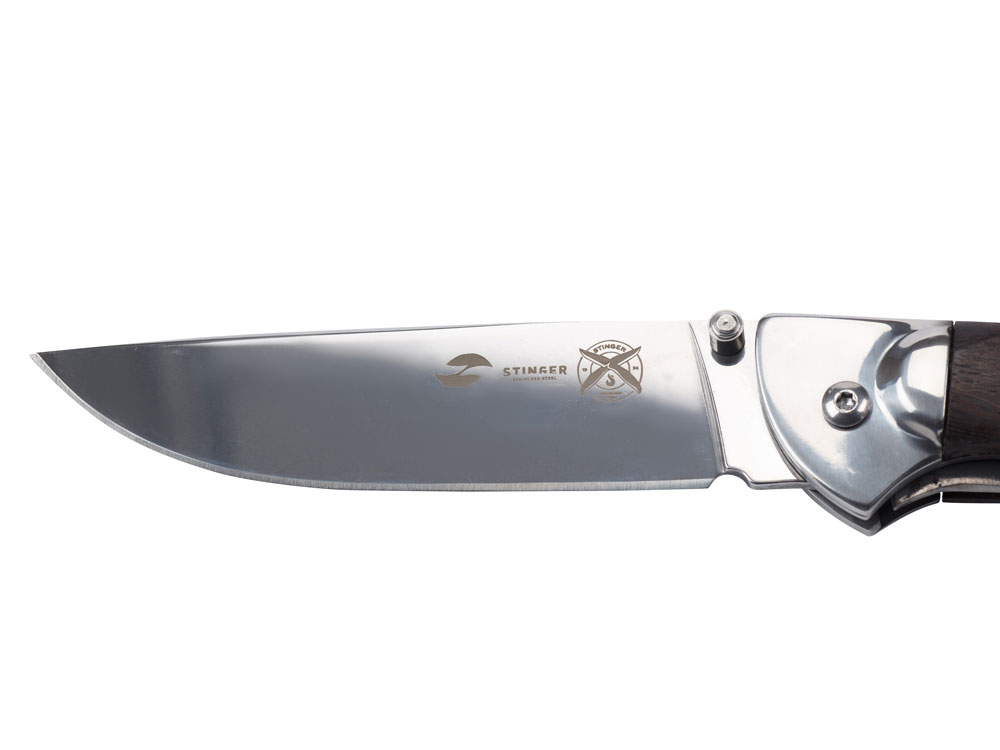 Нож складной Stinger, 105 мм, (серебристый), материал рукояти: сталь/дерево (серебристо-коричневый)-3