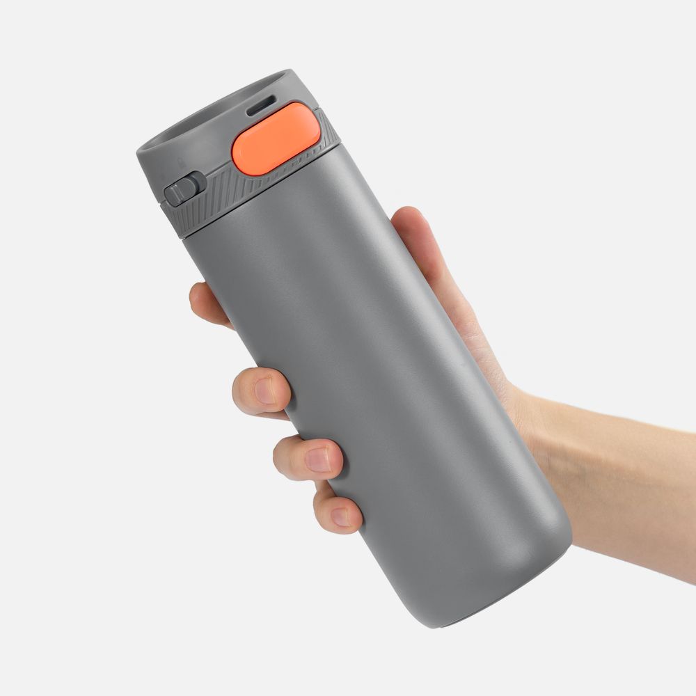 Термостакан X1 с цветной кнопкой, серый с оранжевым-2