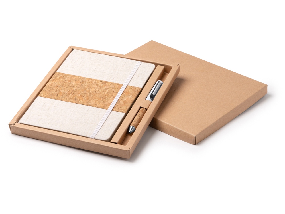 Набор блокнот с ручкой из пробки и хлопка Beret, natural-0