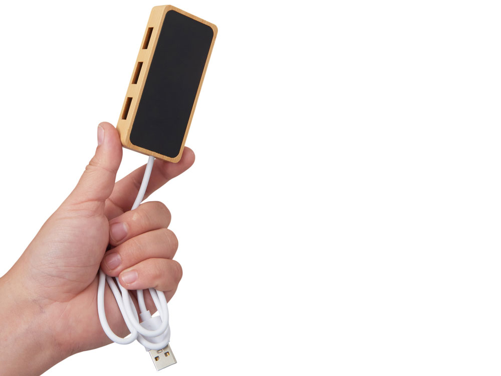 USB хаб с подсветкой лого Reedia S5, 3*USB, 1*Type C, бамбук, черный-7