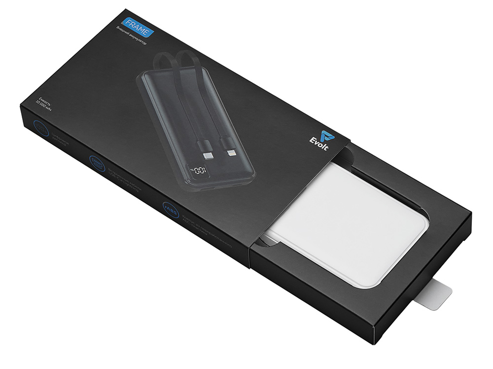 Внешний аккумулятор со встроенными кабелями Фрэйм, 10000мач, белый-5