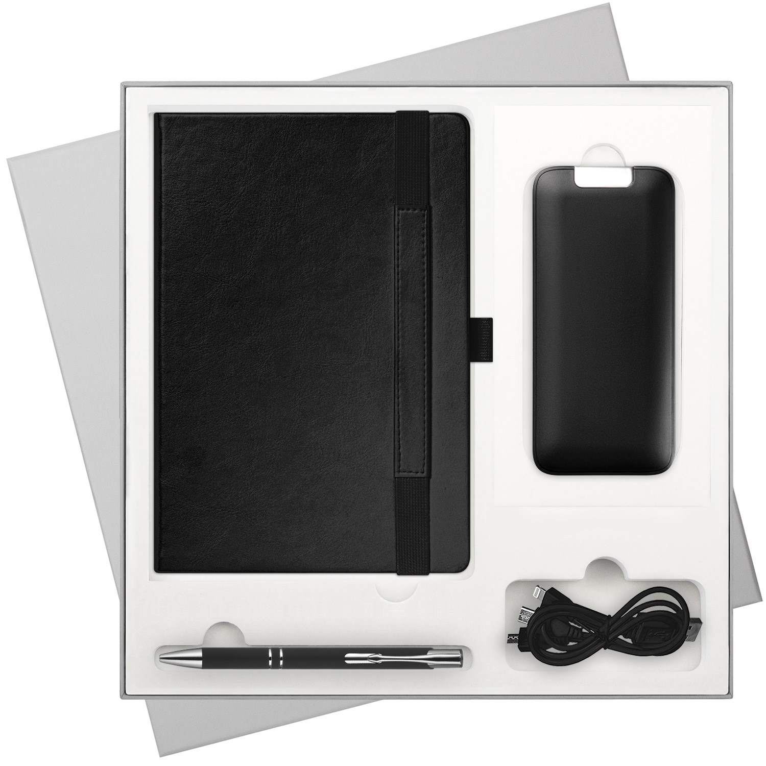 Подарочный набор Galaxy, черный (ежедневник, ручка, аккумулятор)-0