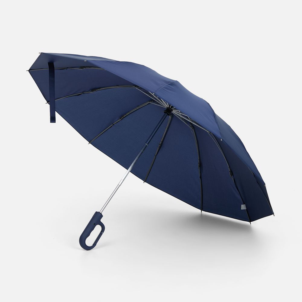 Зонт обратного сложения inLoop с ручкой-карабином, темно-синий-0