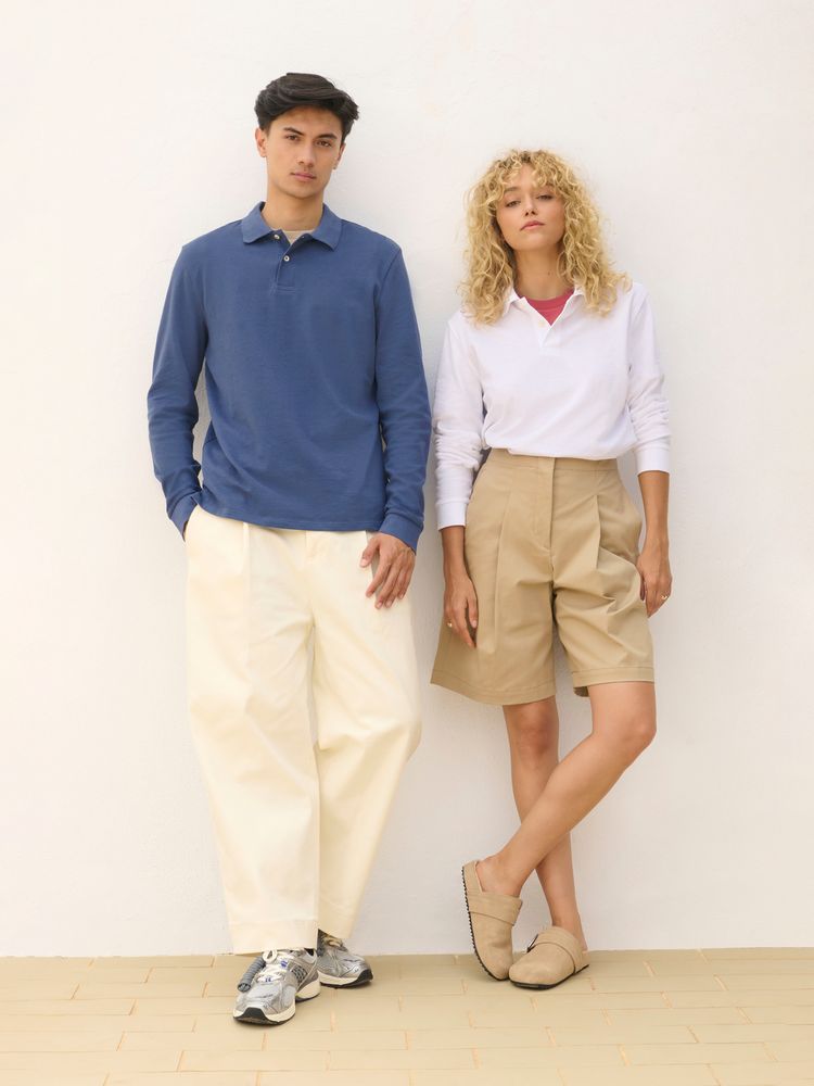 Рубашка поло унисекс с длинным рукавом Pacific LSL, синяя (джинс)-3