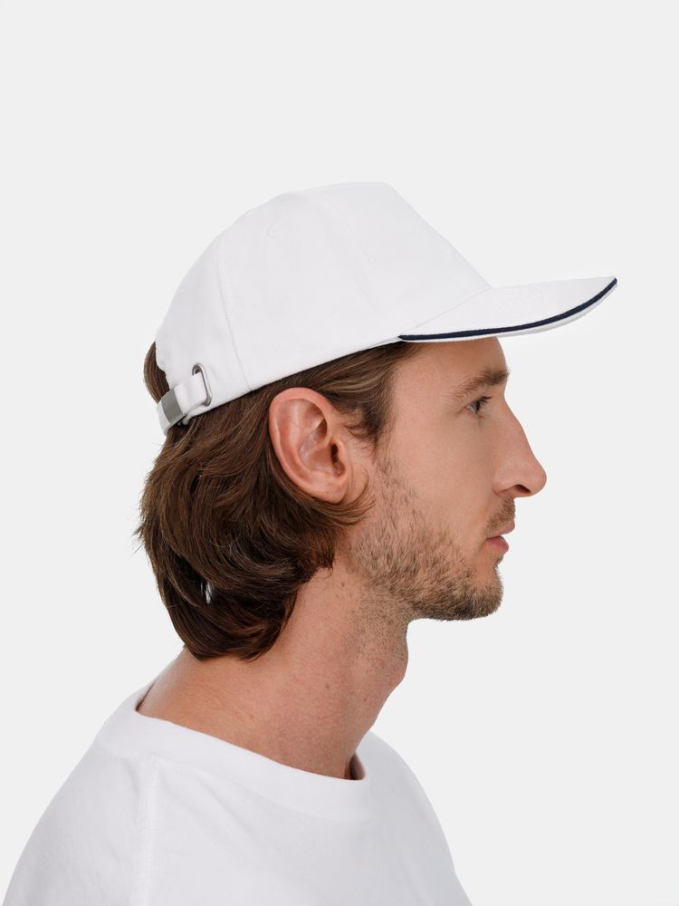 Бейсболка Classic 2.0, белая с темно-синим кантом-4