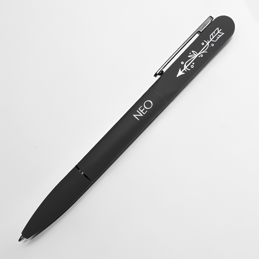 Ручка шариковая NEO с подсветкой после гравировки, soft touch, черный, серебристый-3