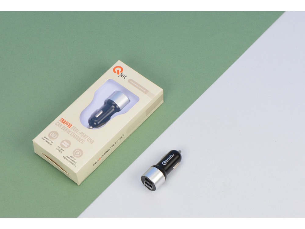 Адаптер автомобильный USB с функцией быстрой зарядки QC 3.0 TraffIQ, черный/серебристый-6