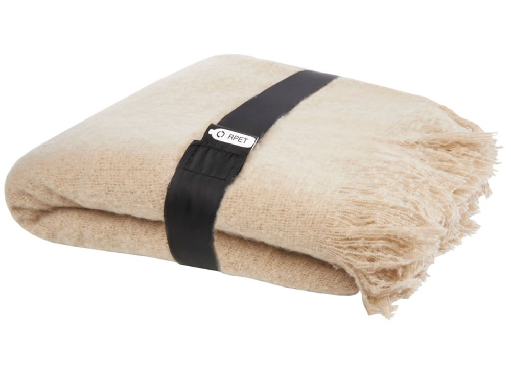 Мохеровый плед из вторичного ПЭТ Ivy, бежевый-0