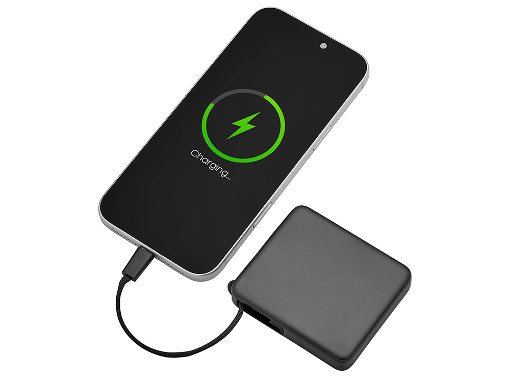 Внешний аккумулятор со встроенным кабелем USB-C Дэнси, 5000 мАч, черный-2