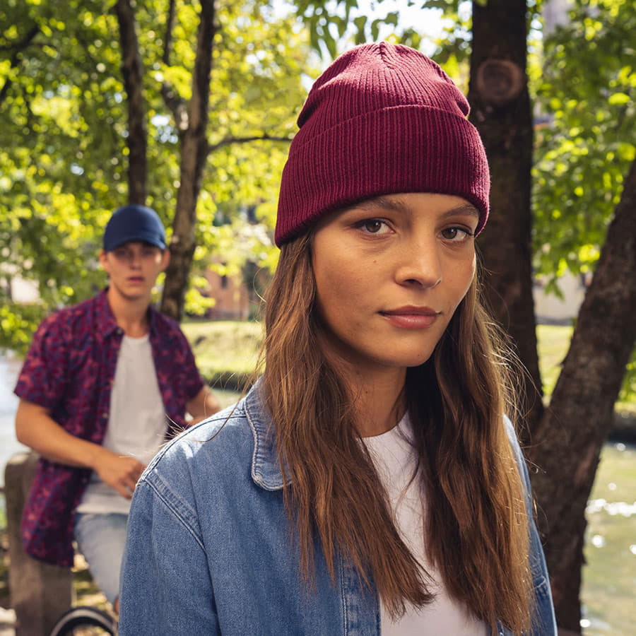 Шапка с отворотом NELSON из органического хлопка, бордовый-4