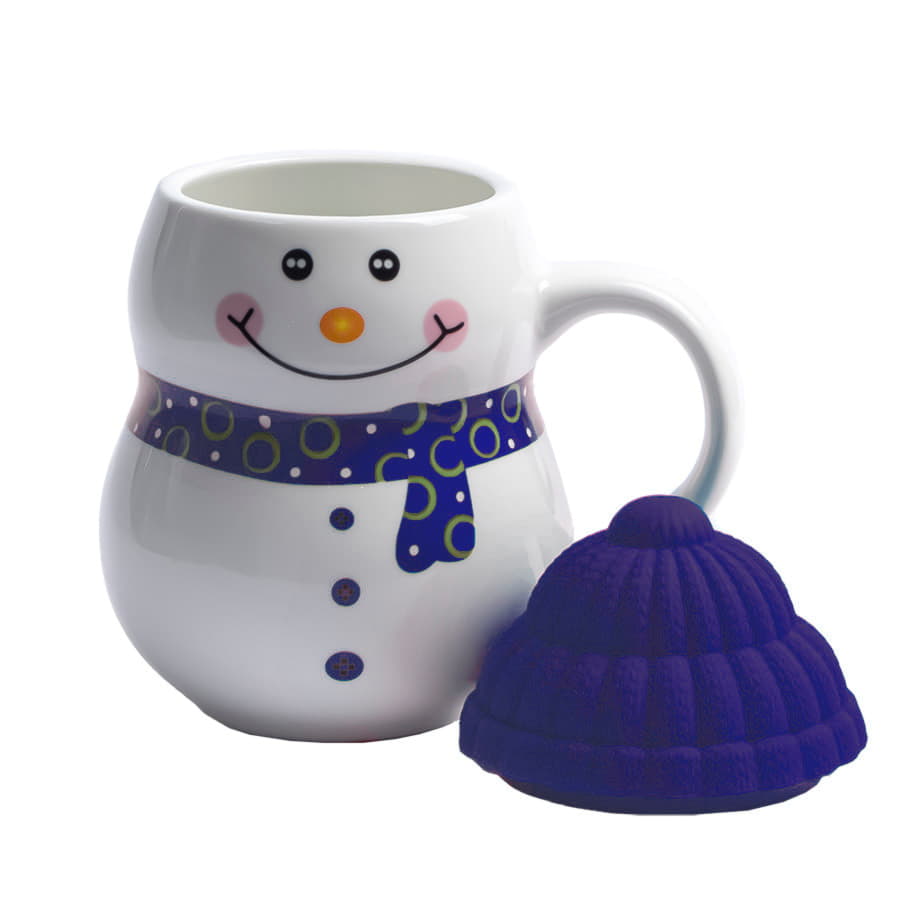 Кружка SNOWMAN с крышкой, белый, синий-2