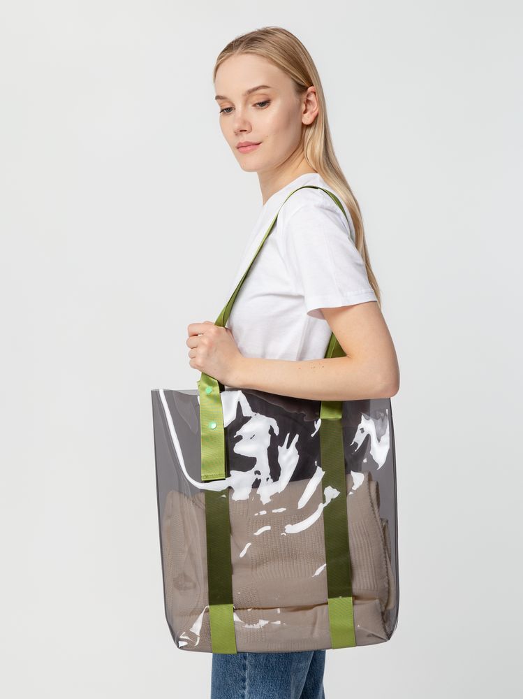 Шопер Clear Fest, прозрачный серый с зелеными ручками-2