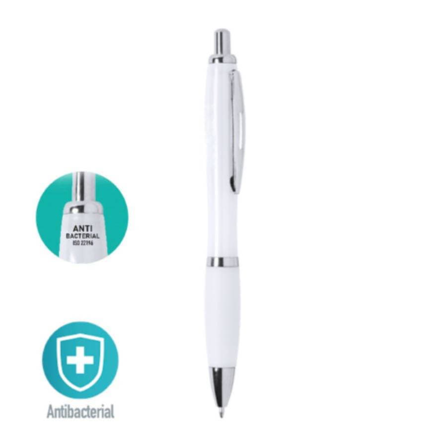 Ручка шариковая FLOM из антибактериального пластика, белый-1