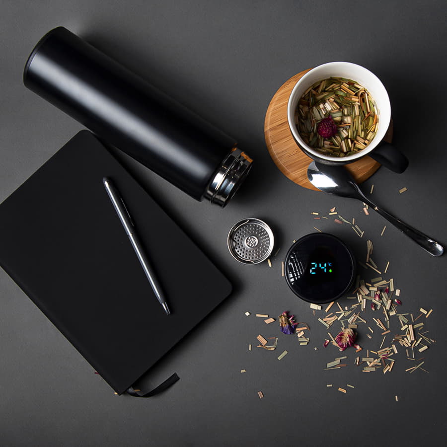 Термос THERMO с ситечком и индикатором температуры, 500 мл, черный-7