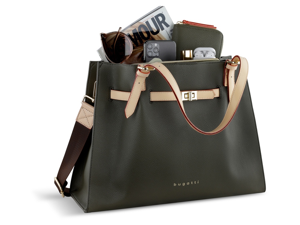 Сумка наплечная женская BUGATTI Ella, оливковая, полиуретан, 37,5х13,5х28 см-4