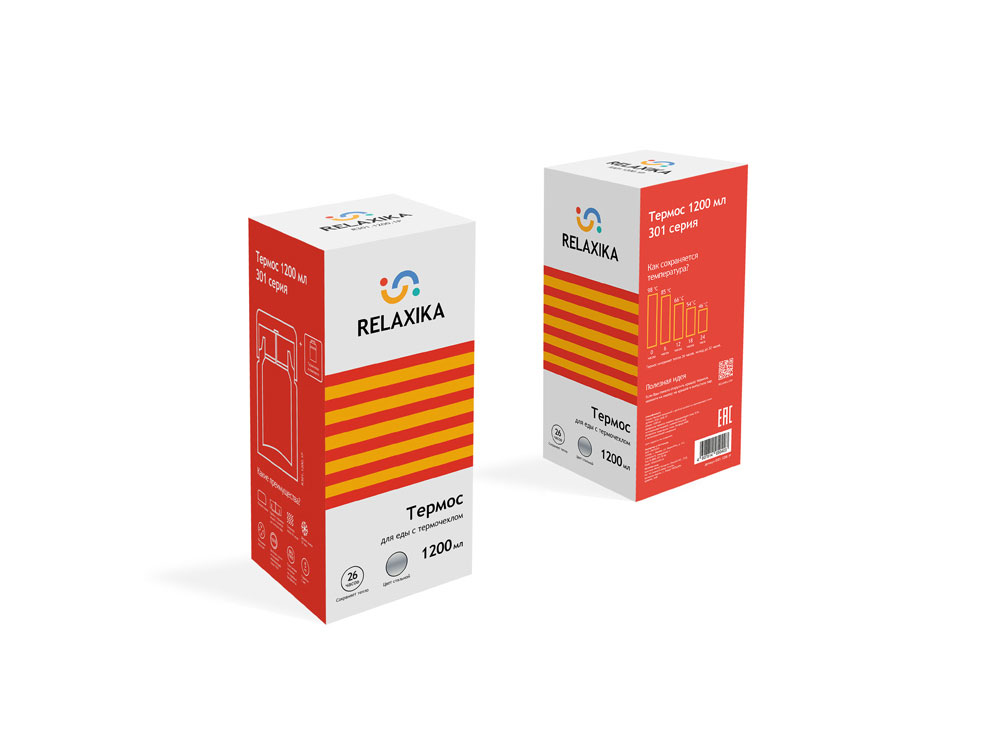 Термос для еды Relaxika 301 в чехле, 1200 мл, стальной-18