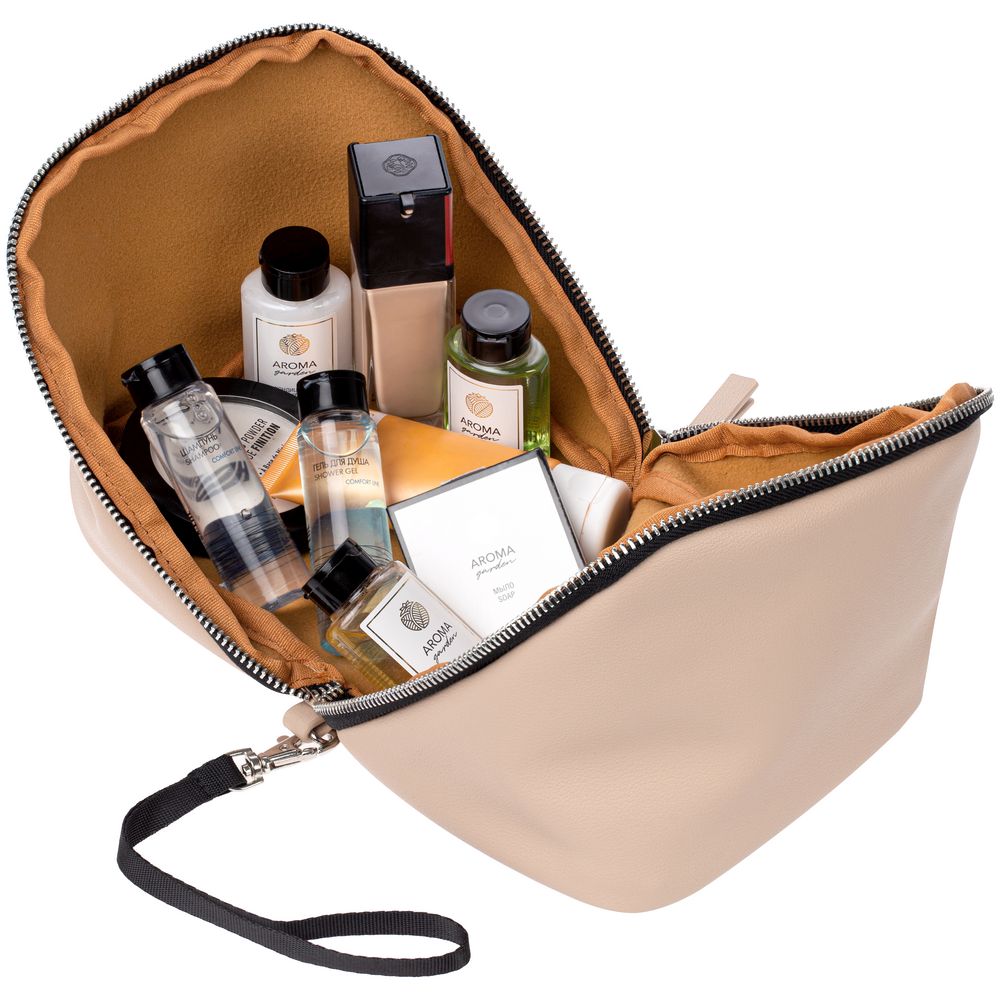 Дорожная косметичка Cubo, бежевая с логотипом-2