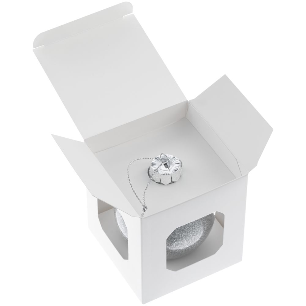 Елочный шар Finery Shine, 8 см, глянцевый серебристый с глиттером-2