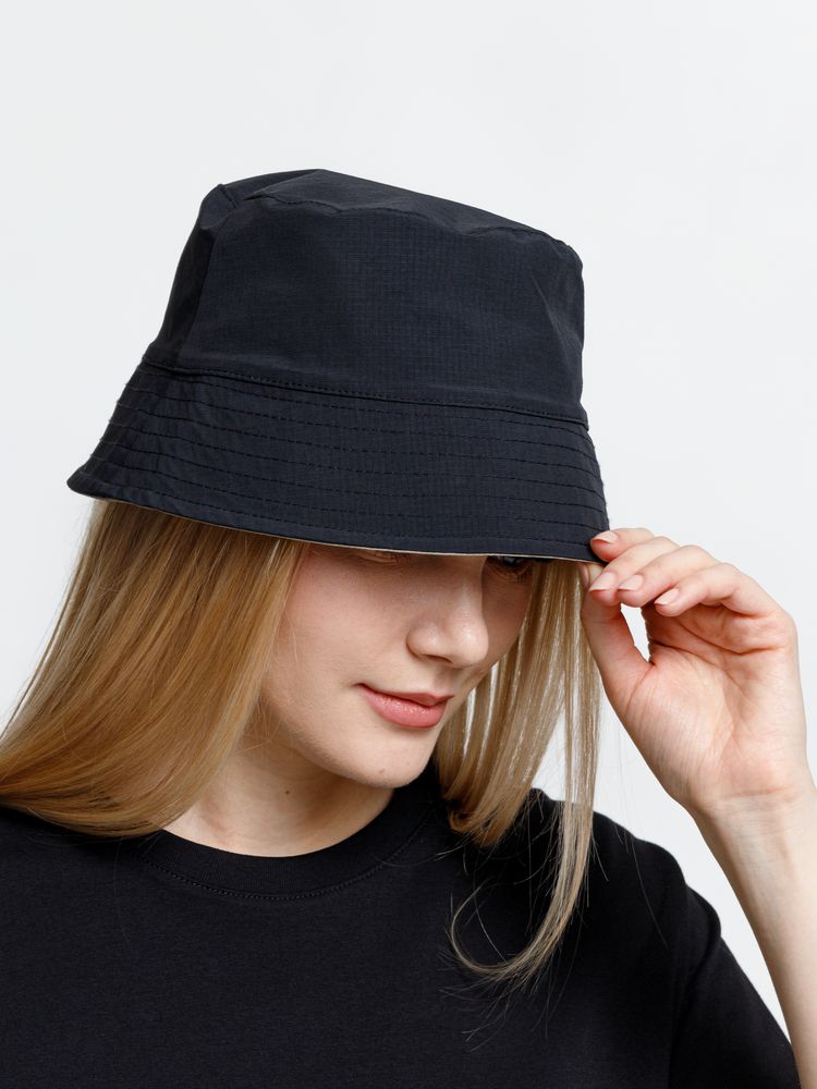 Панама Nylon двусторонняя, черная с хаки-5