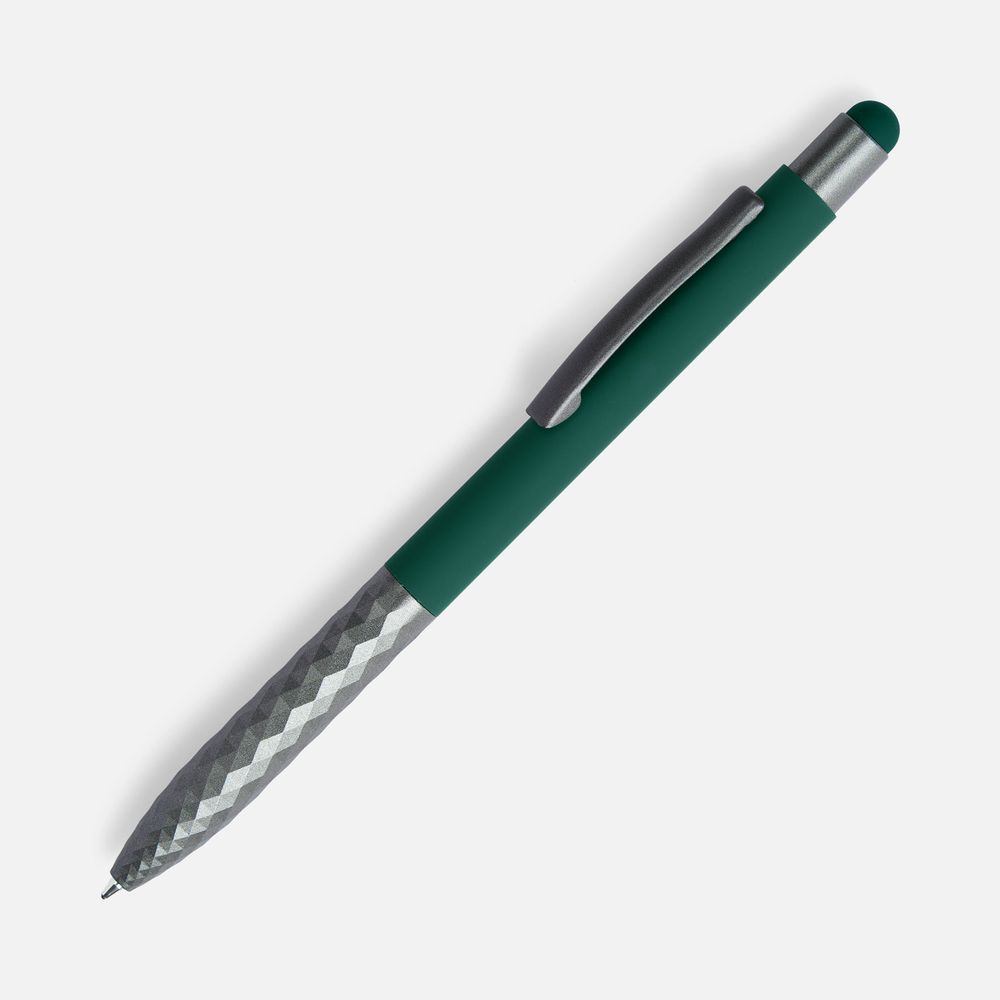 Ручка шариковая Digit Soft Touch со стилусом, зеленая-1