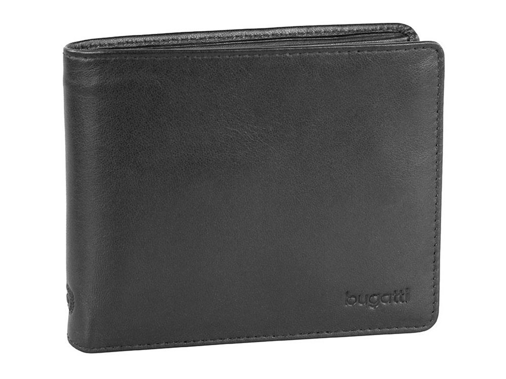 Портмоне BUGATTI Primo, чёрное, натуральная воловья кожа, 11,5х2х9,5 см-0