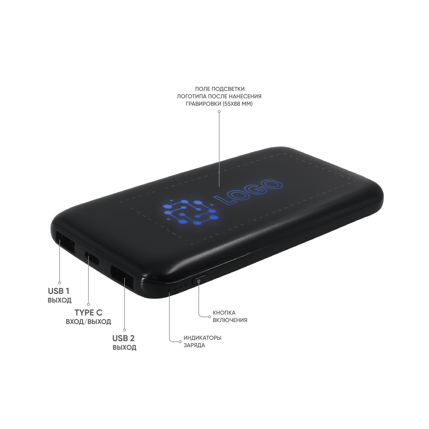 Внешний аккумулятор с подсветкой Bplanner Power 4 ST, 8000 mAh (Синий)-2
