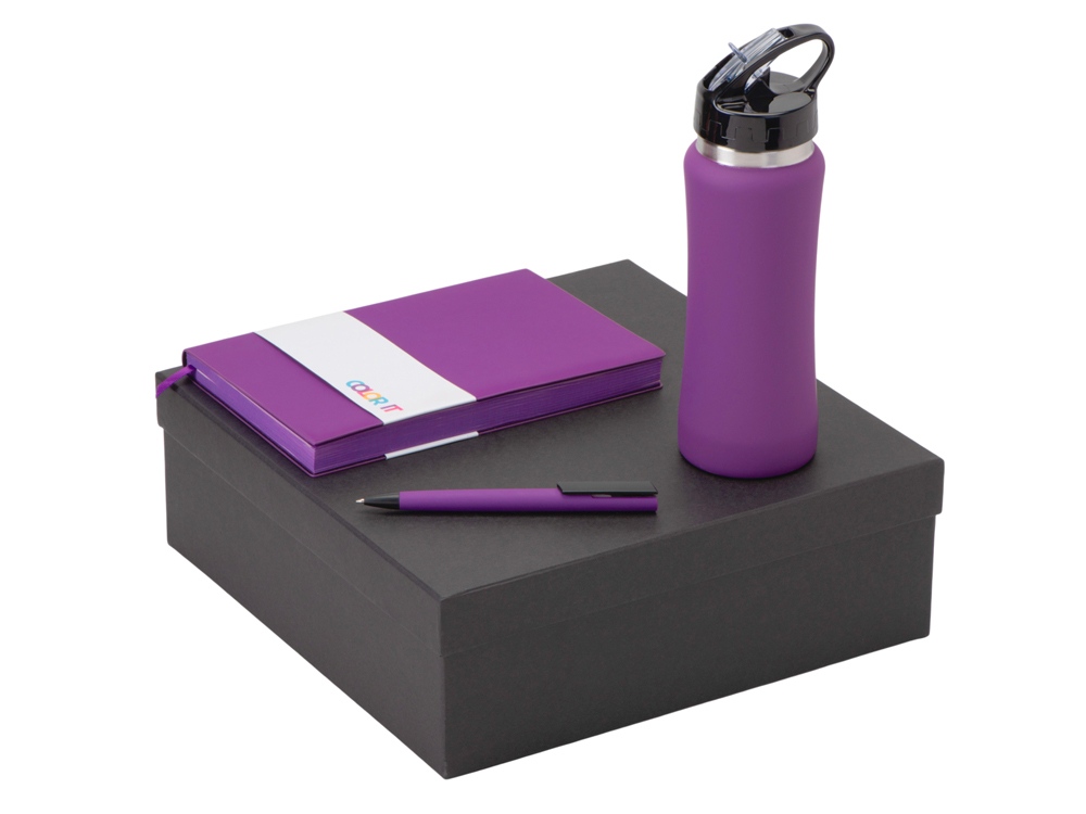 Подарочный набор c блокнотом C1, ручкой и бутылкой, фиолетовый-0
