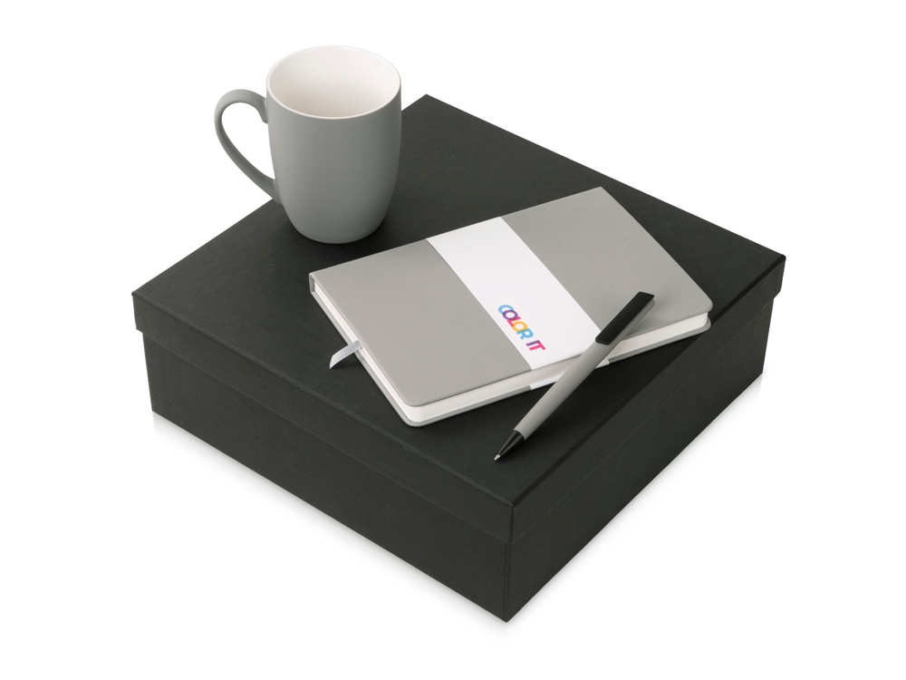 Подарочный набор c блокнотом C2, ручкой и кружкой, серый-0