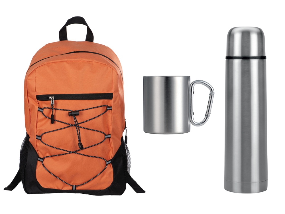 Подарочный набор с термосом и кружкой, серебристый/оранжевый-0