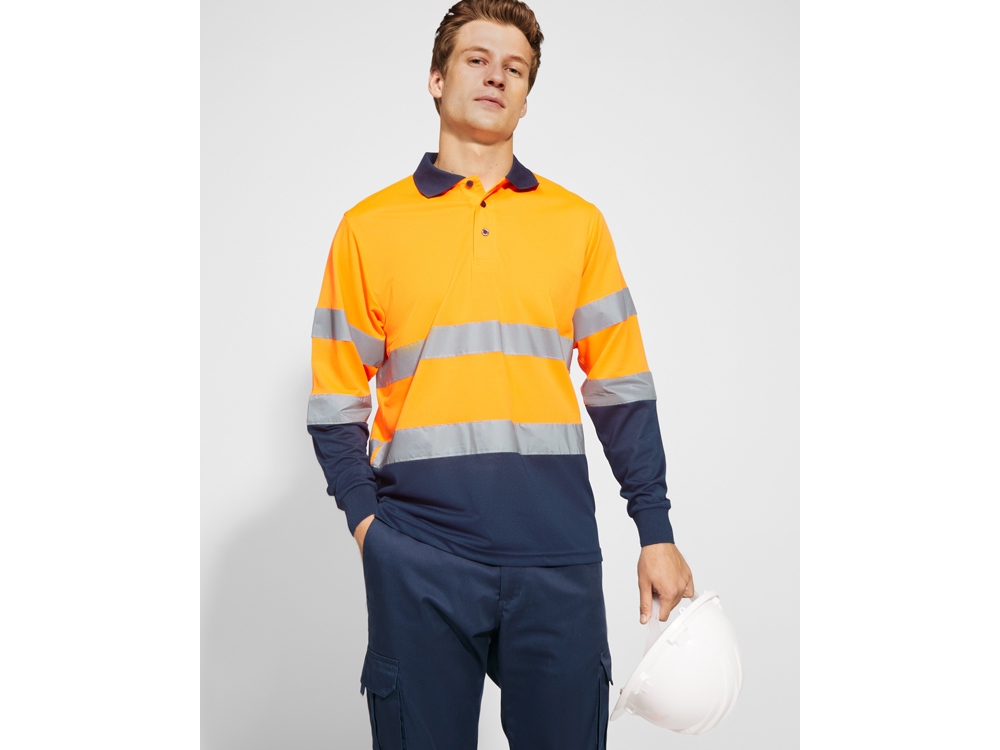 Поло Polaris мужское c длинным рукавом, нэйви/неоновый оранжевый-4