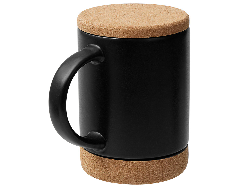 Кружка 450 мл с пробковым дном с крышкой Корк & Бон, черный-1