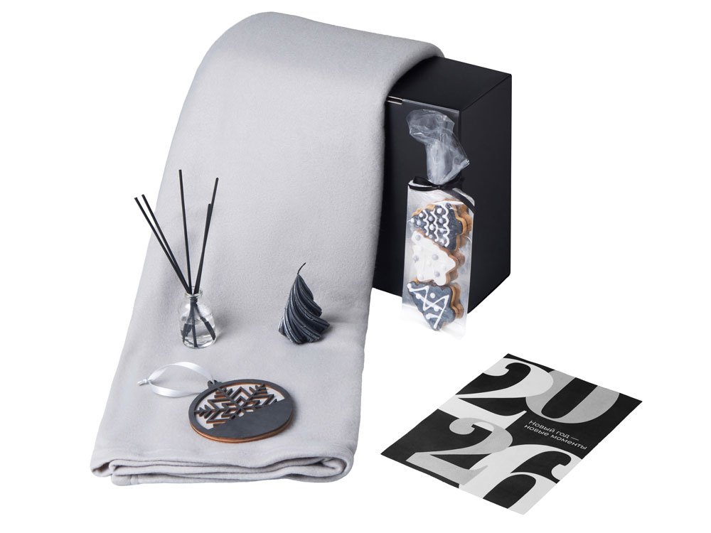 Подарочный набор с пледом, свечой и диффузором, серый-1
