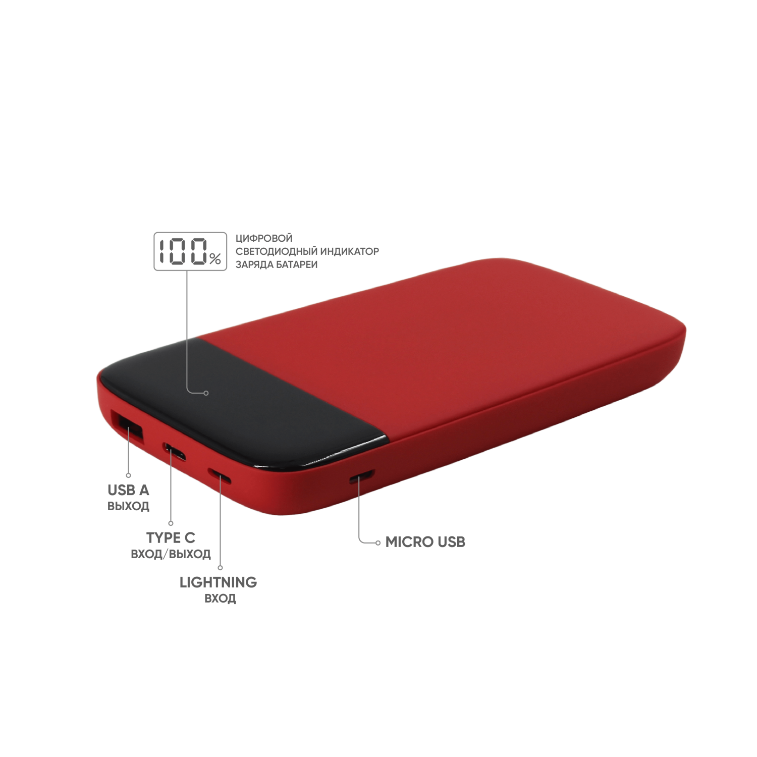 Внешний аккумулятор Bplanner Power 3 ST, софт-тач, 10000 mAh (Красный)-2