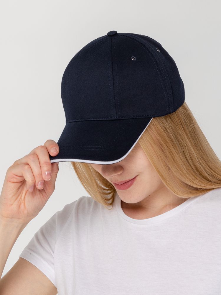 Бейсболка Canopy, темно-синяя с белым кантом-3