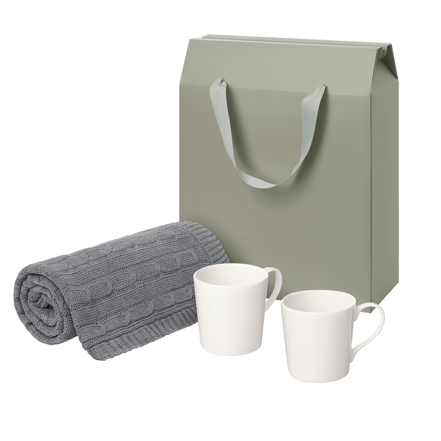 Подарочный набор Сиена (Siena), Фадо (Fado), серый в коробке-пакете (две фарфоровых кружки, плед)-0