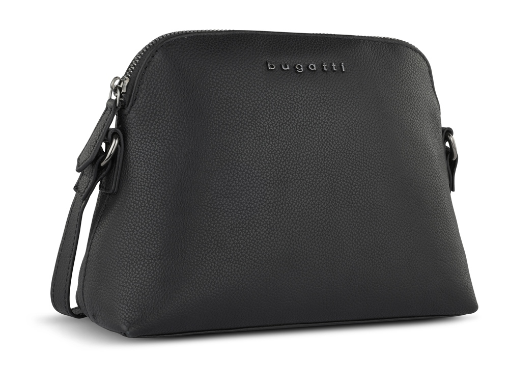 Сумка наплечная женская BUGATTI Bella, чёрная, воловья кожа/полиэстер, 23х8х17 см-0