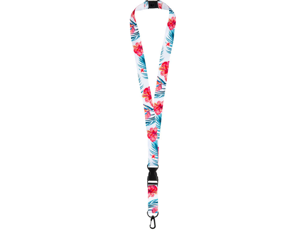 Ланъярд 2 см под сублимацию с карабином, межуровневым замком и замком обрыва, черный-1