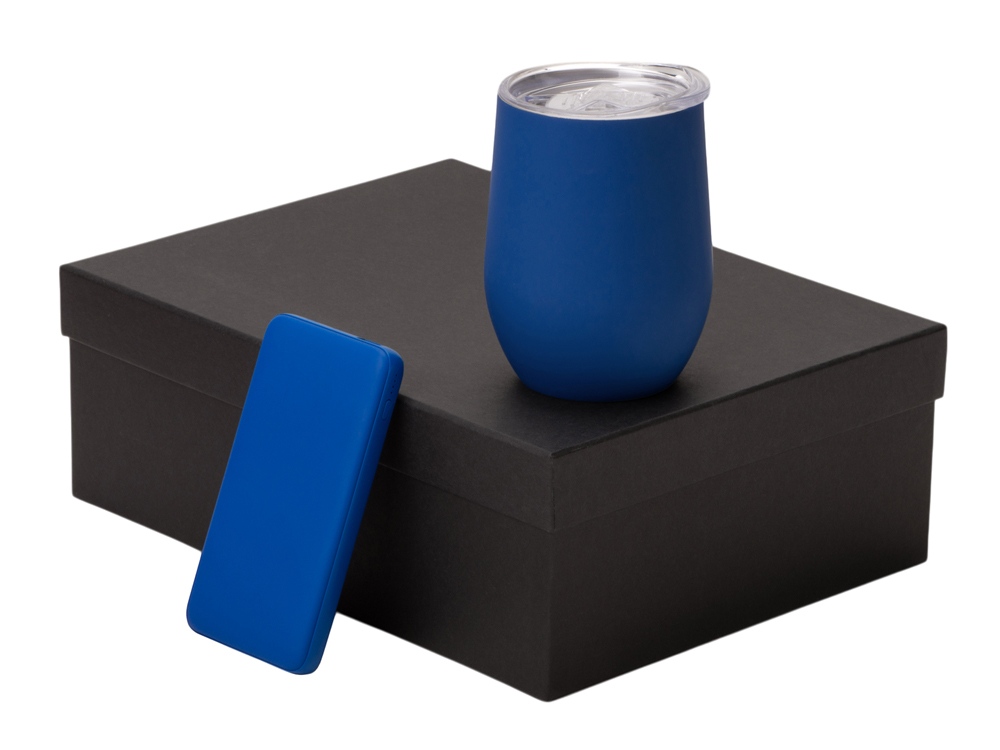 Подарочный набор с термокружкой и повербанком С2, 10000 mAh, синий-0