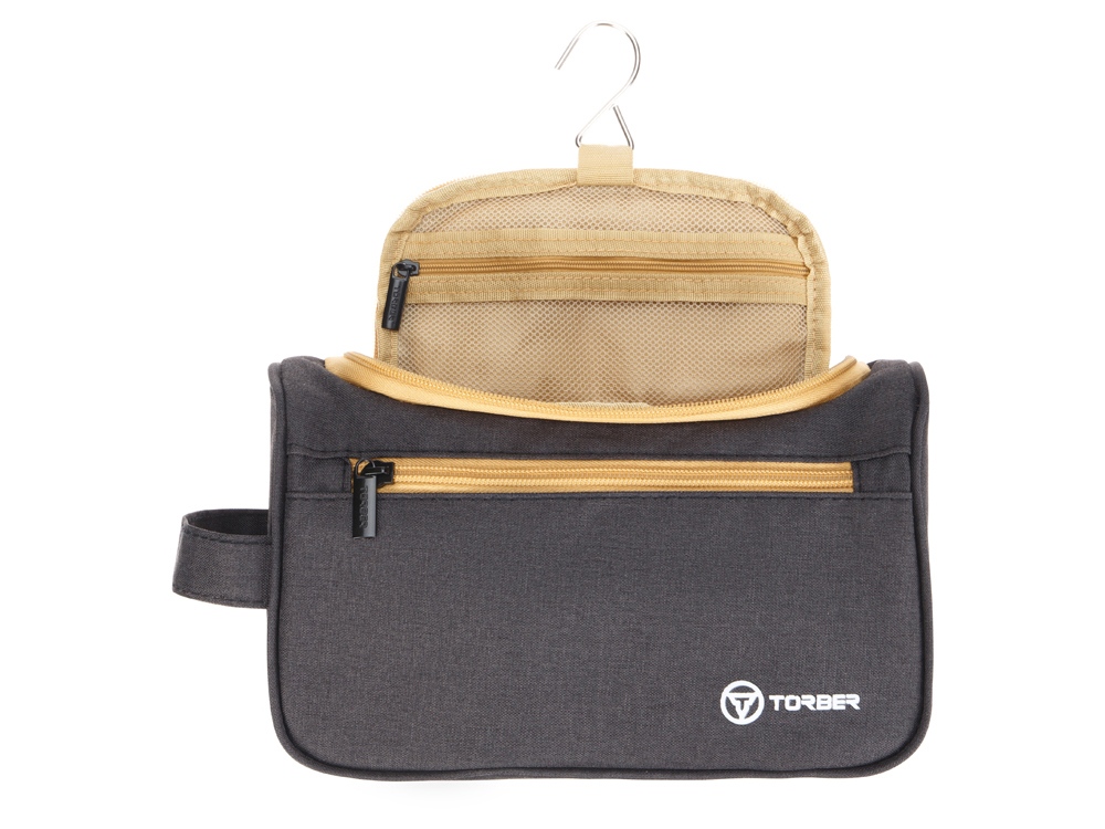 Несессер TORBER, дорожный, чёрный/бежевый, полиэстер 300D, 24 х 16 х 9 см-4