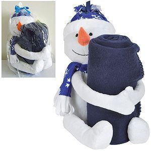 Плед с игрушкой  "СНЕГОВИК", белый, синий-0