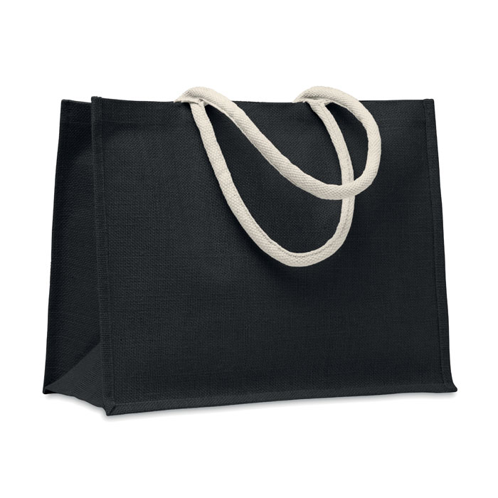 Jute bag with cotton handle, черный-0
