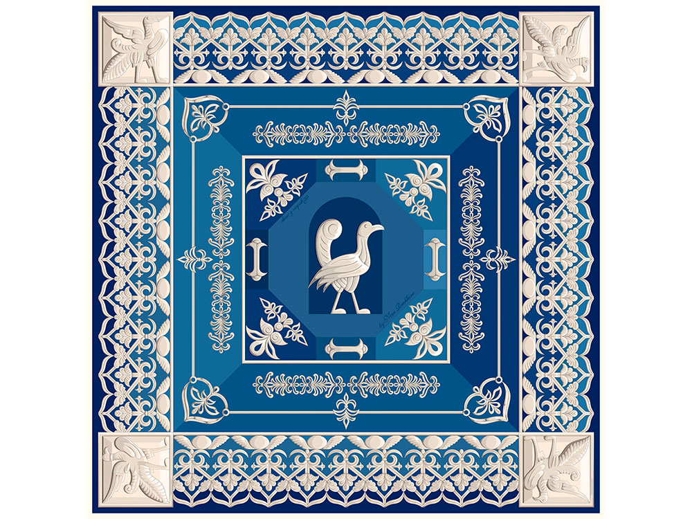 Платок Птица дивная, синий-0