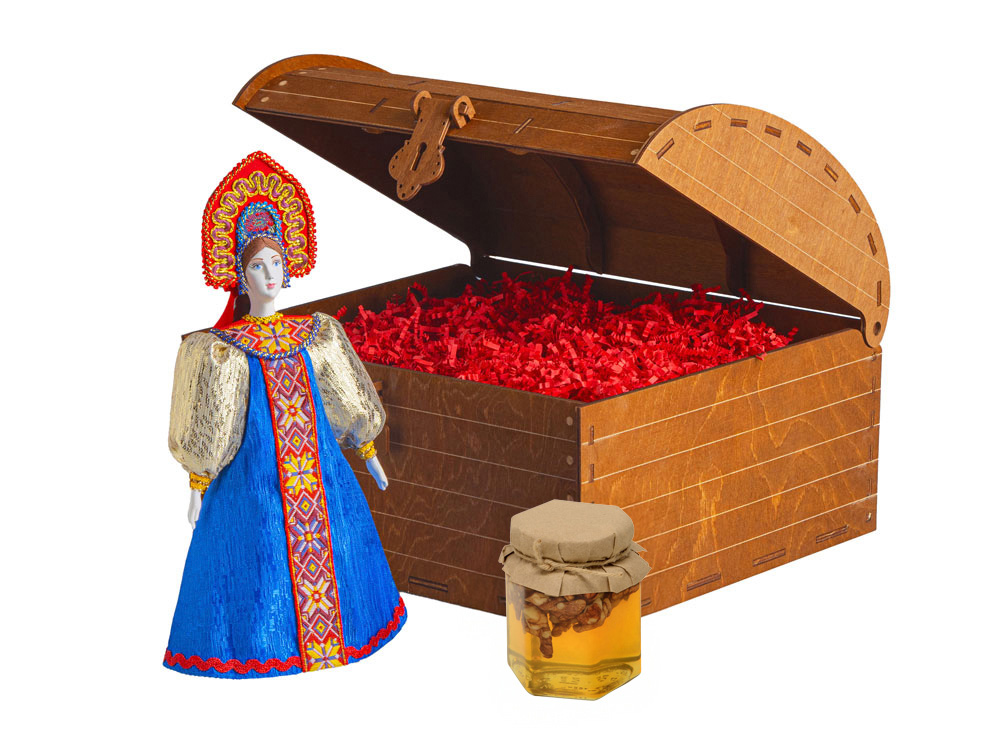 Подарочный набор: кукла фарфоровая, мед, синий-2