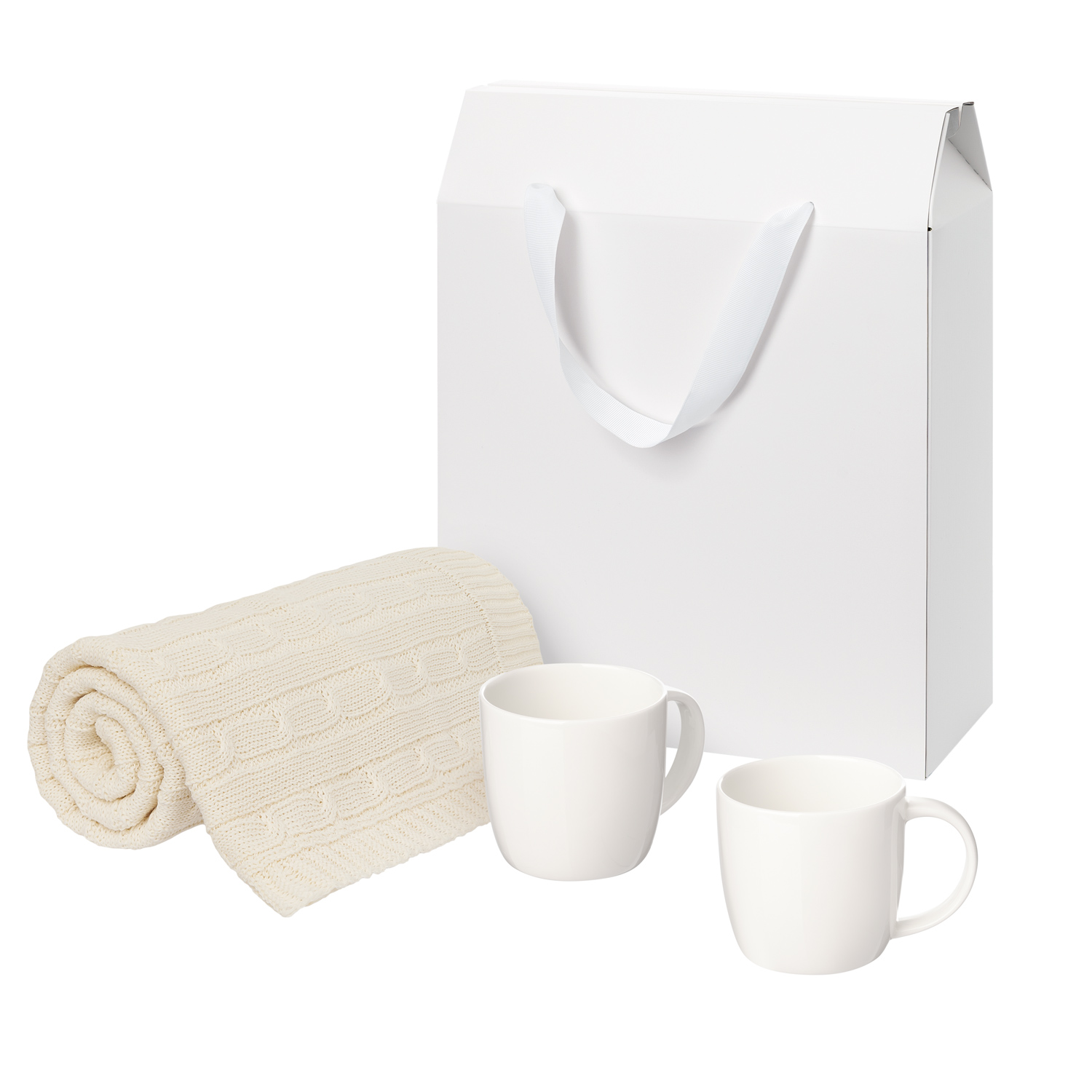 Подарочный набор Дафна (Dafna), Фадо (Fado), бежевый  в коробке-пакете (две фарфоровых кружки, плед)-0