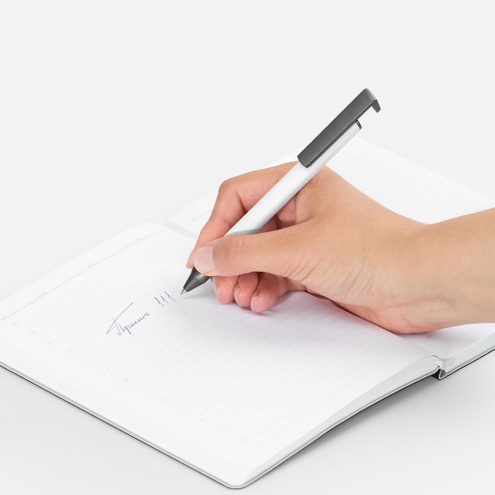 Ручка шариковая Standic с подставкой для телефона, белая-2