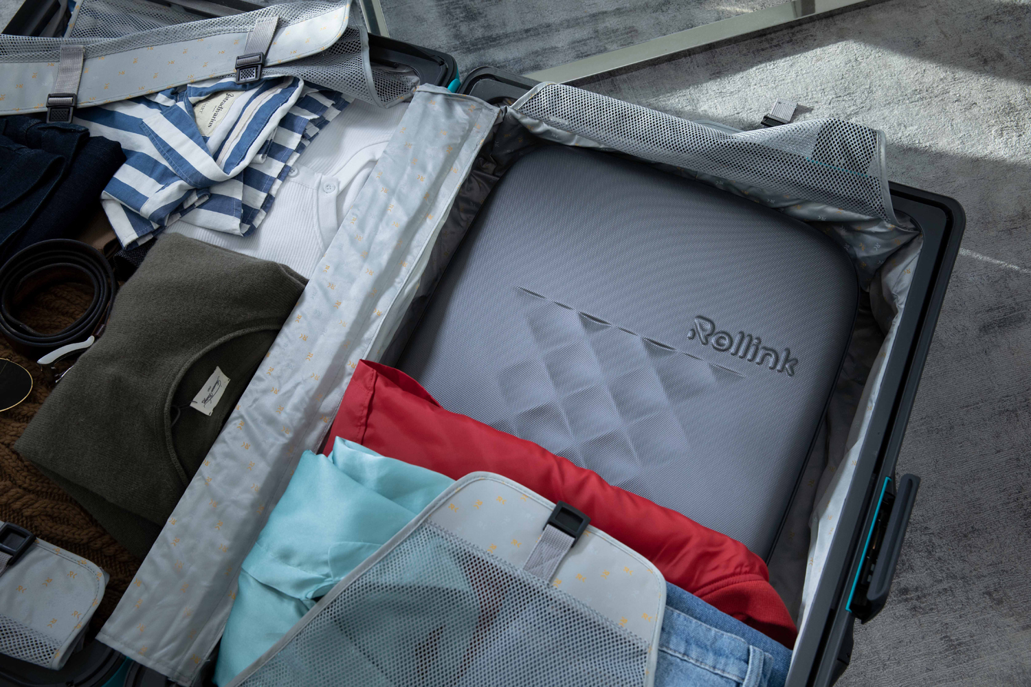 Чемодан складной Rollink Earth 55x40x20 см, 2 колеса, черный/оранжевый-19