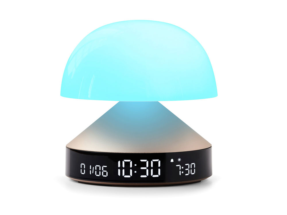 Светильник с часами и световым будильником Mina Sunrise, золотистый-9