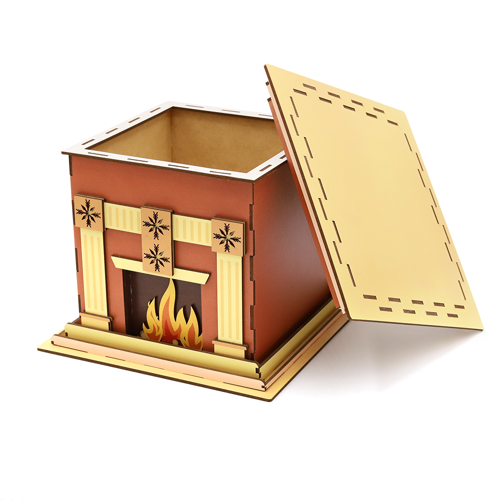 Камин большой - упаковка новогодняя из дерева, -2